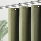Khaki Stall Shower Curtain Waffle Weave Fabric, Luxury Waterproof Shower Curtains, 256GSM Heavy Duty Camper Shower Curtain for Travel Trailers with 6 Metal Hooks, 36Wx72H