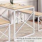 VECELO Kitchen Table with 2 Benches for 4, 43.3'' Wood Dining Room Dinette Sets with Metal Frame for Breakfast Nook and Small Space, Oak