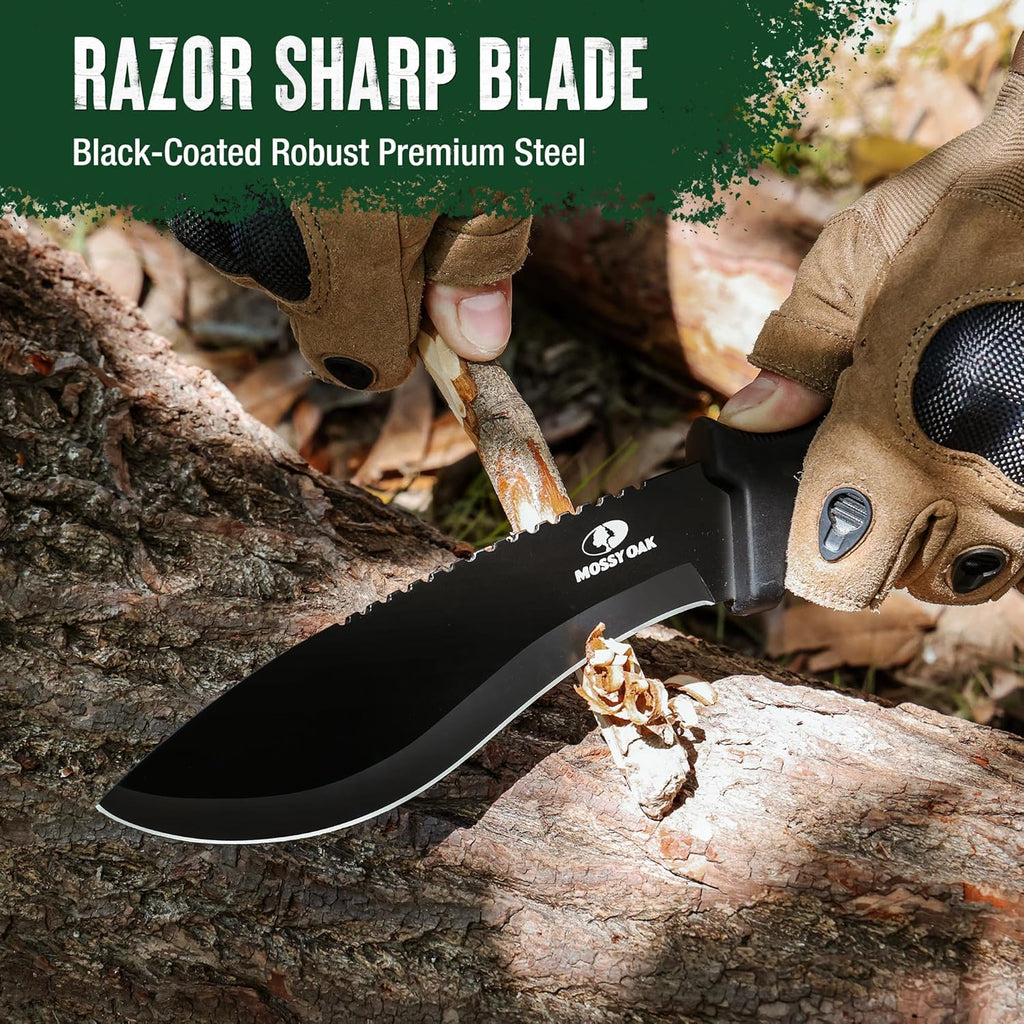 Mossy Oak 11.5'' Machete for Yard Work, Survival Kukri Machete Knife with Sheath, EDC Gear, Ergonomic Anti-Slip Handle, Stainless Steel Machetes for Cutting Trees, Gardening, Bushcraft and Hunting
