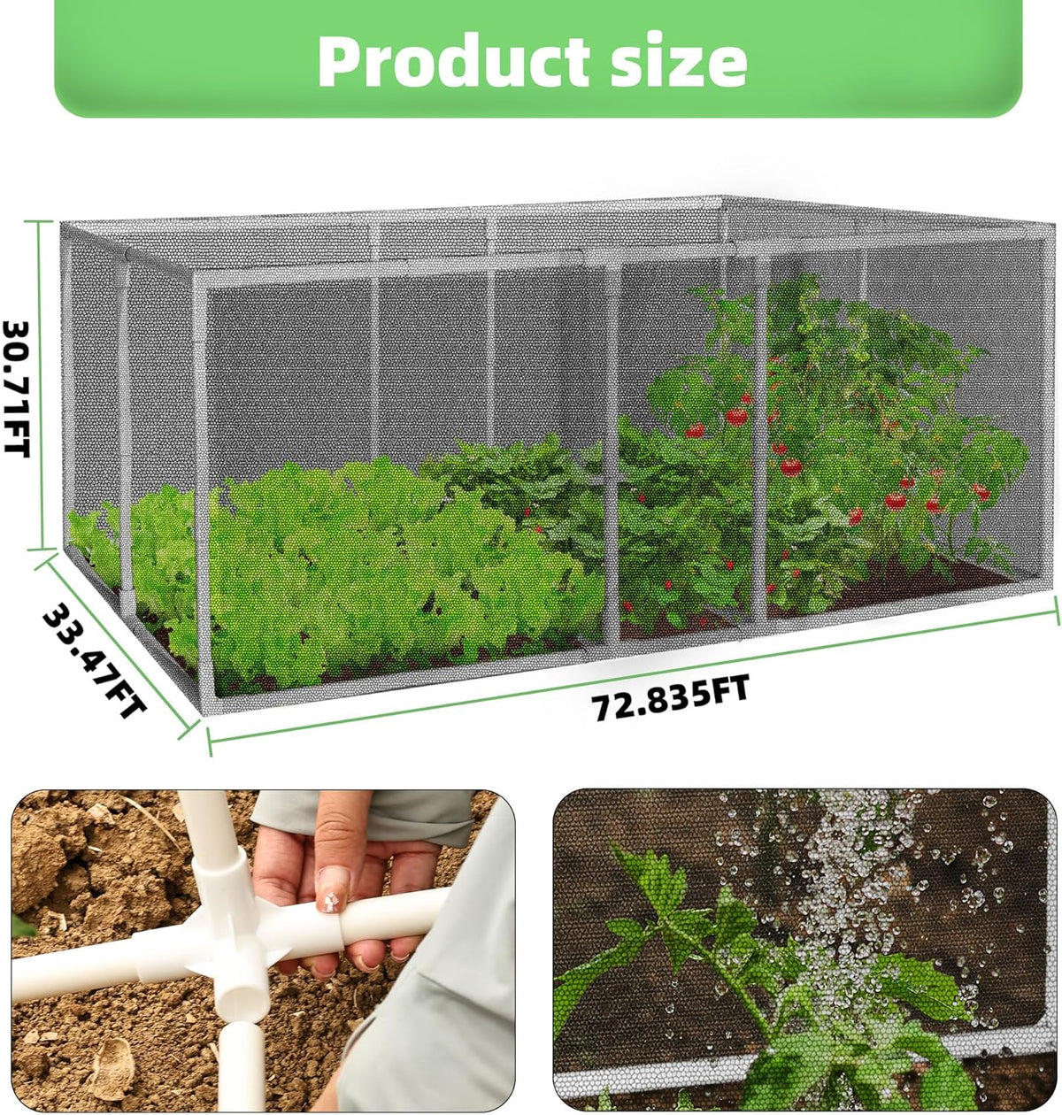 72 * 33 * 30 in Detachable Crop Cages for Garden, Plant Protection Tent with Garden Netting for Vegetables Fruits Flowers,Mesh Plant Covers for Outdoors (Black)