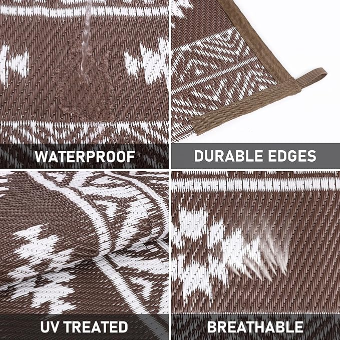 HiiARug Outdoor Rug for Patios Clearance 9'x12' Outdoor Plastic Straw Rug Waterproof Patio Camping Rug Reversible RV Mat Outdoor Area Rugs for Outdoors, RV, Patio, Backyard, Deck, Camping