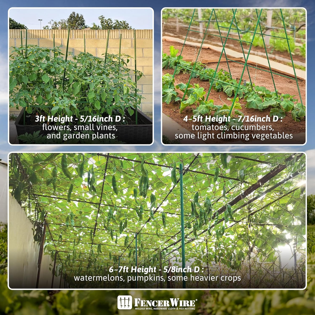 Fencer Wire 25 Pack of 5ft / 60 Inch Durable Metal Plant Supports Garden Stakes, Plant Stakes, Garden Poles for Outdoor & Indoor, Plant Support and Sticks for Tomato, Potted Plants, Beans, Cucumbers