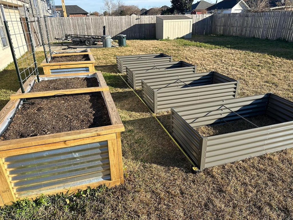 A ANLEOLIFE 8-Pack 6X3X1.5ft & 74x74x18 in Deep Root Galvanized Raised Garden Beds Outdoor for Planting Vegetables Flowers Herb, Quartz Grey