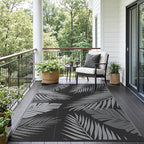 Outdoor Rug 9’x12’ Waterproof for Patio Clearance, Reversible Indoor Outdoor Plastic Straw Camping Rug Carpet, RV Mat, Large Area Rug for Deck, Backyard, Balcony, Porch, Beach, Black & Grey