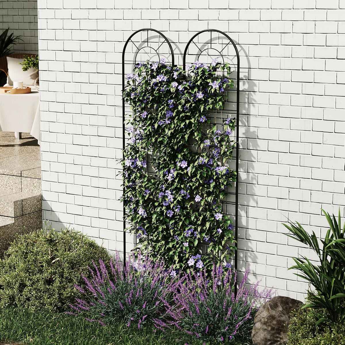 2 Pack 55.1x11.8 in Garden Trellises for Climbing Plants, Sturdy Plant Trellises with Black Metal Coating, Arched Outdoor Decoration for Patio Lawn, Roses, Vines, Flowers, and Vegetables