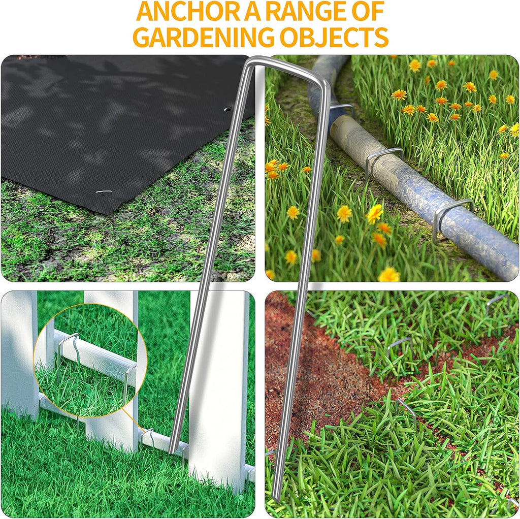 WAENLIR 6 inch 100 Pack Garden Staples Galvanized Landscape Stakes, Heavy Duty Fence Stakes Sod Pins for Securing Weed Fabric Barrier,Ground Cover, Artificial Turf,Dog Fence