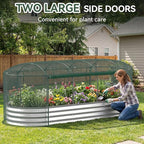 Lineware Raised Garden Bed with Self-Watering System, 8x3x1 ft Elevated Planter Boxes Outdoor with Mesh Cover, Oval Galvanized Raised Beds for Gardening,Vegetables,Flowers, Backyard, Patio
