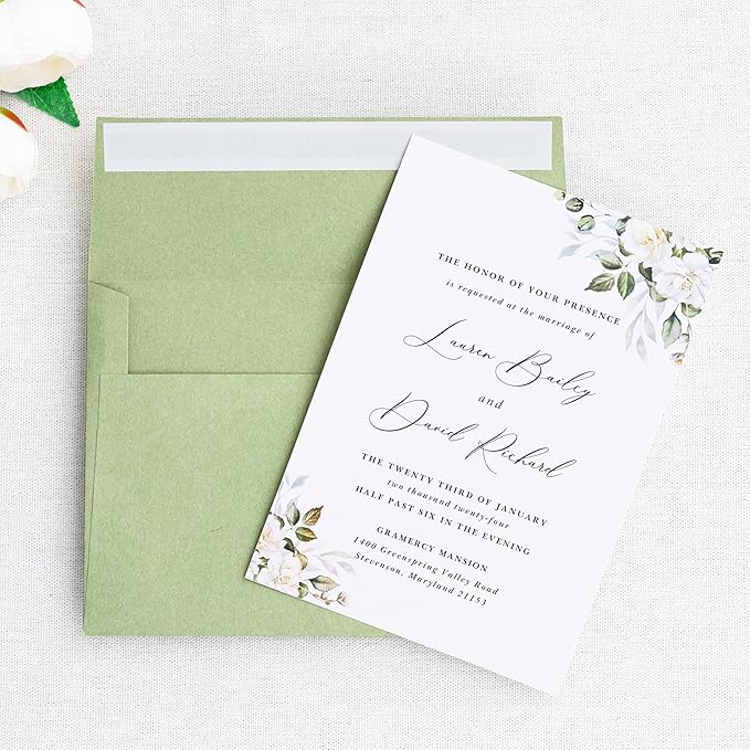 PONATIA 50 Pieces 5x7 Envelopes, A7 Envelopes Self Seal for Weddings, Invitation Cards, Photos, Postcards, Greeting Cards Mailing, Baby Shower, Graduation, Christmas Gift Cards (Sage Green)