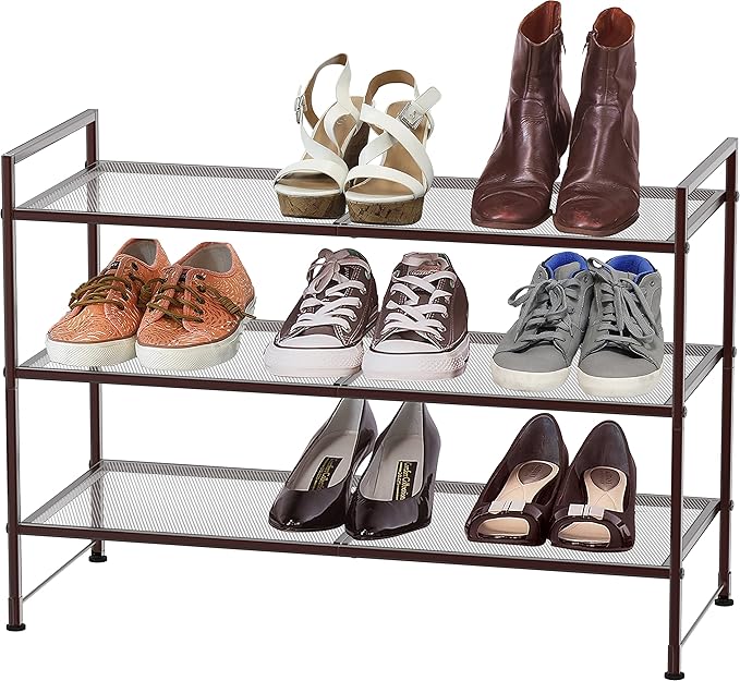 SIMPLE HOUSEWARE 3-Tier Stackable Mesh Shoe Rack, Bronze