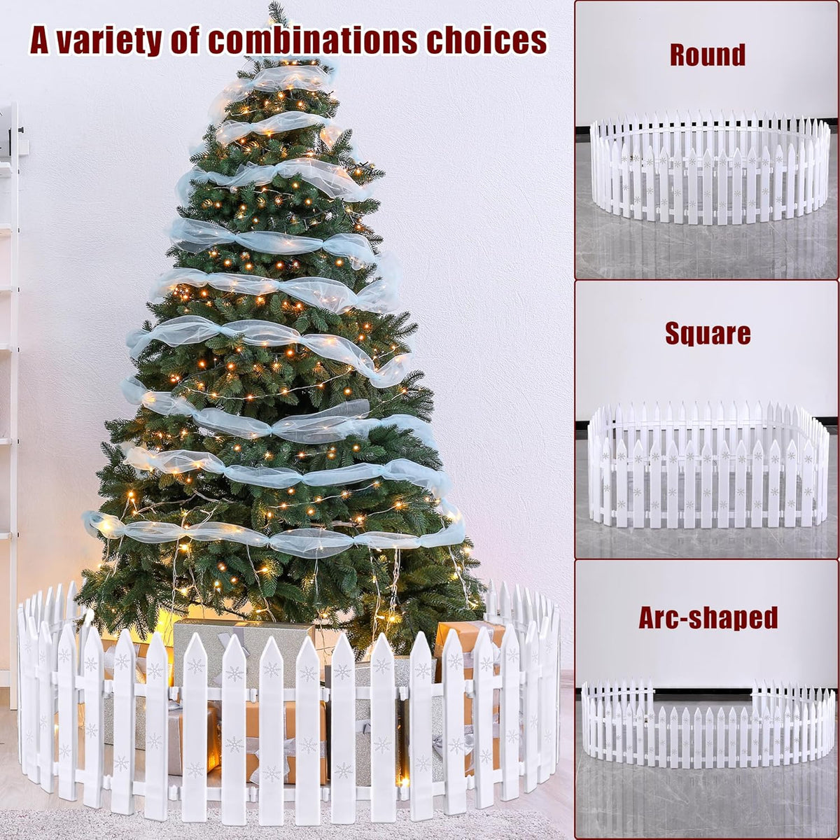 Aodaer 36-Piece Plastic Picket Fence - 12 Inch White Christmas Fence Border Tree Barrier for Party, Wedding, Garden, Home Decoration