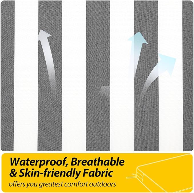 AAAAAcessories Outdoor Seat Cushions for Chairs, Waterproof, Fade-Resistant, 17" x 16" x 2", Patio Furniture Replacement Cushions, Set of 2, Gray Cabana Stripe