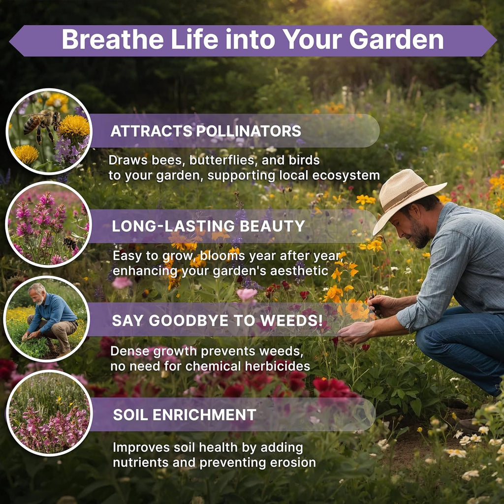 Organo Republic 23 Wildflower Seeds Annual & Perennial Mix for Indoor & Outdoors, Attract Birds & Butterflies 100,000+ Non-GMO, Heirloom Garden Seeds, 4oz Packet for Growing Wild Flowers