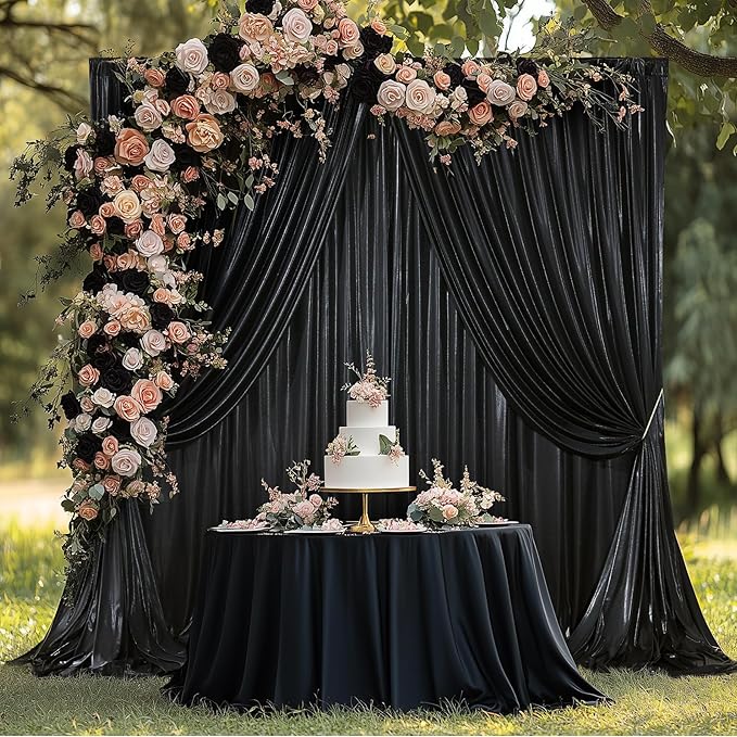 20ftx10ft Black Sequin Backdrop Curtain Panels for Parties, Wrinkle Free Glitter Photo Backdrop Drapes 4 Panels 5x10FT Shiny Back Drop Cloth for Wedding Birthday Christmas Photography Background