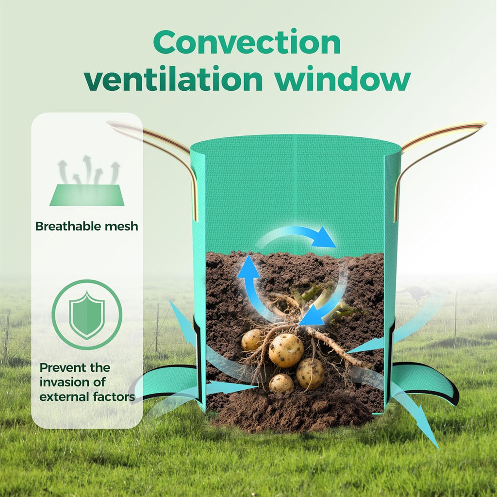 4 Pack 10 Gallon Potato Grow Bags,PE Garden Planter Bag with Breathable Screen Window Reinforced Handles for Potatoes Tomatoes Carrots Onions