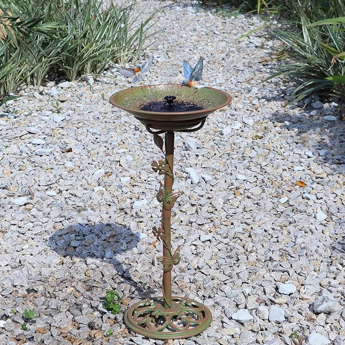 28.5" H Solar Bird Bath for Outside,Solar Fountain and Cast Iron Bird Bath,Metal Bird Baths Bubbler,Birdbaths for Outdoors,for Garden Outdoor Decoration