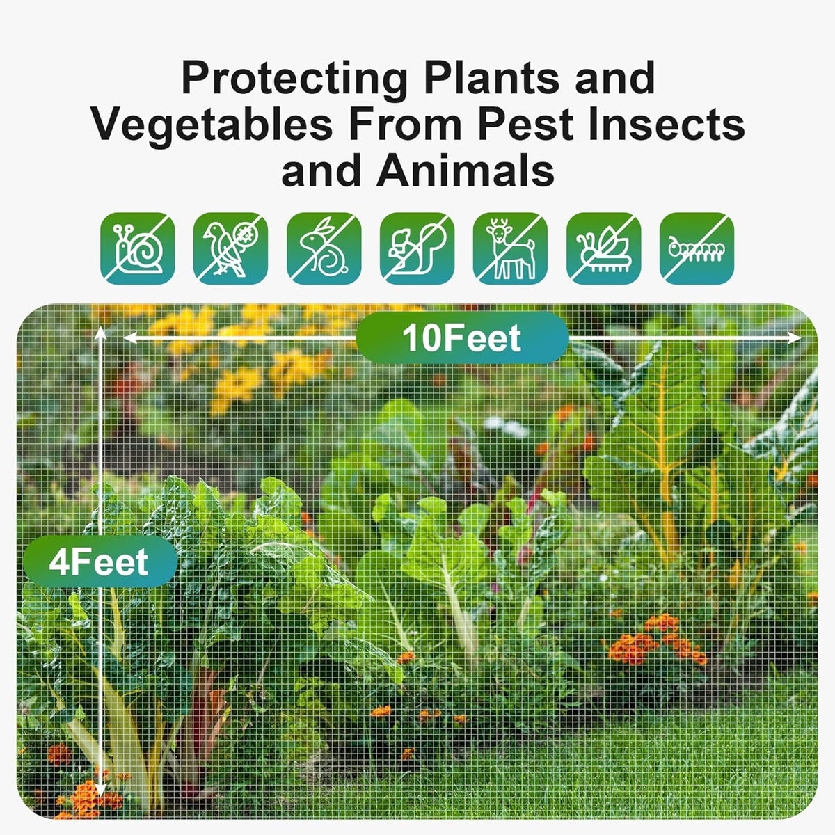 Garden Netting Pest Barrier: 4'x10' Fine Bug Netting for Garden Protection Row Cover Raised Bed Screen Mesh Greenhouse Mosquito Net, Protecting Tree Plants Vegetable Flowers Fruits