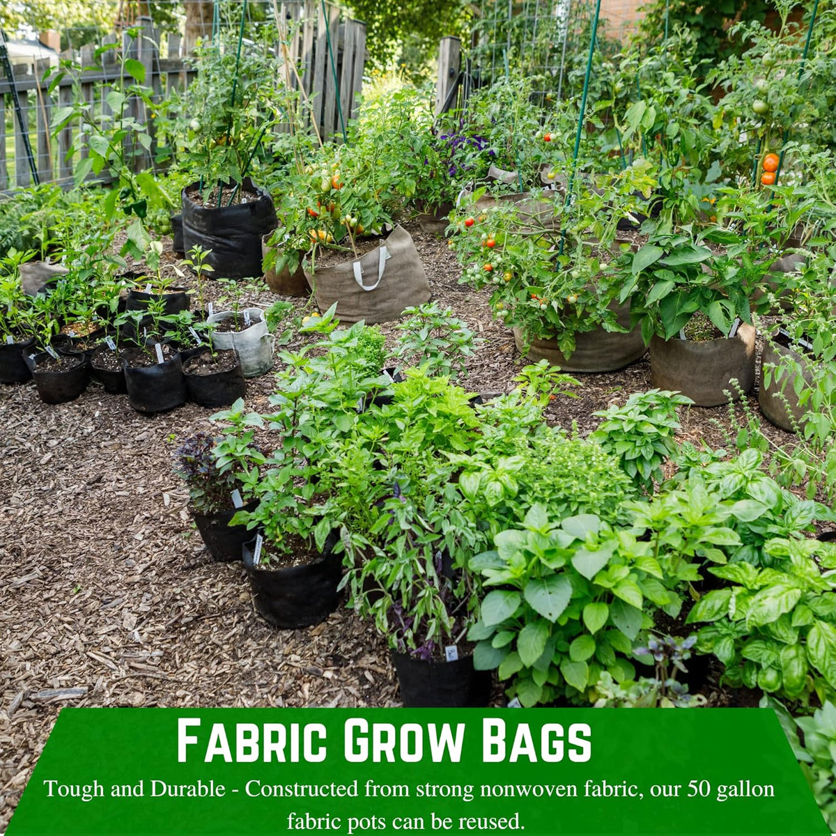 Farm Plastic Supply - 15 Gallon Fabric Grow Bags - (10 Pack) - Nonwoven Fabric Pots with Handles, Grow Bag, Plant Grow Bags, Garden Bag, for Farming, Gardening, Agriculture