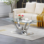 HomVent Modern Glass Coffee Table, with Stainless Steel, Living Room Table for Living Room Bedroom