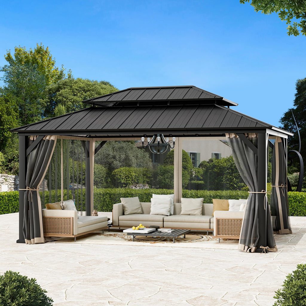 Covered Outdoor Gazebo Mosquito Netting Replacement Universal 4-Panel Sidewalls 12' x 16', Outdoor Gazebo Mosquito Nettings with Double Zipper, Replacement for Patio Canopy, Garden (Mosquito Net Only)