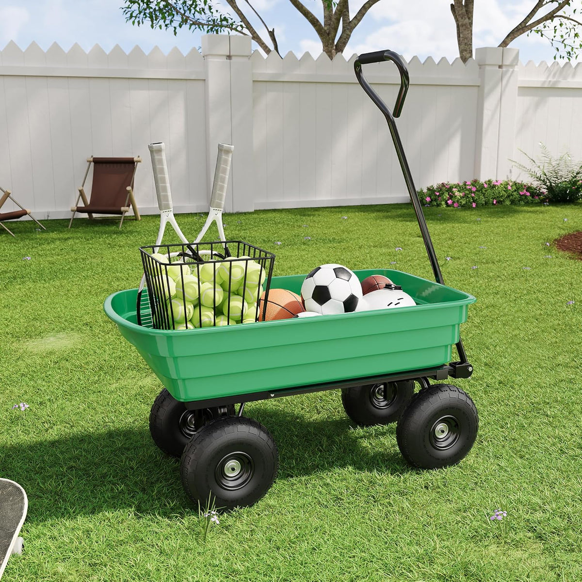 All-Terrain Garden Dump Cart with Removable Bed | 1200Lb Heavy Duty Utility Wagon for Yard Work | 180° Pivoting Handle for Easy Control | Hauls Soil, Plants, Tools with Ease