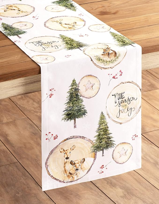 Maison d' Hermine Table Runner 100% Cotton Single Layer Table Runners 36 inches Long for Thanksgiving Christmas Decorations Home Kitchen Dining Party Wedding (Mountain Life, 14.5" x 36")