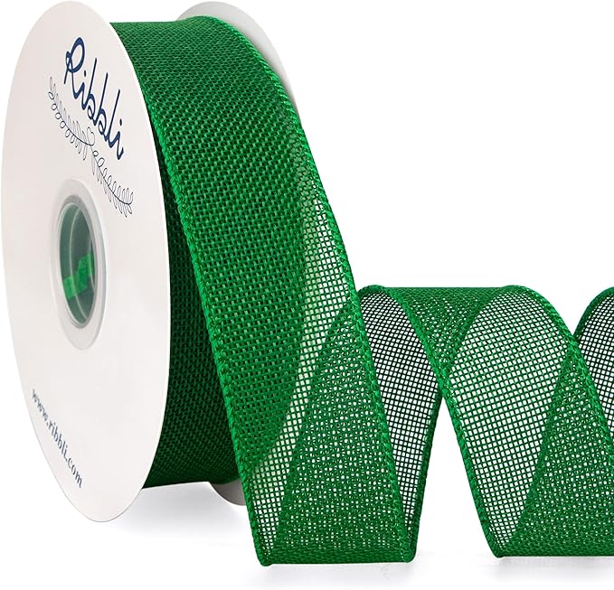 Ribbli Emerald Green Burlap Wired Ribbon, 1-1/2” Inch x Continuous 20 Yard, Green Wired Ribbon for Wreaths,Big Bows,Tree Decoration,Outdoor Decoration
