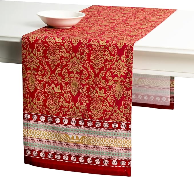 Maison d' Hermine Table Runner 100% Cotton Single Layer Table Runners 72 inches Long for Thanksgiving Christmas Decorations Home Kitchen Dining Party Wedding (Sofia, 14.5" x 72")
