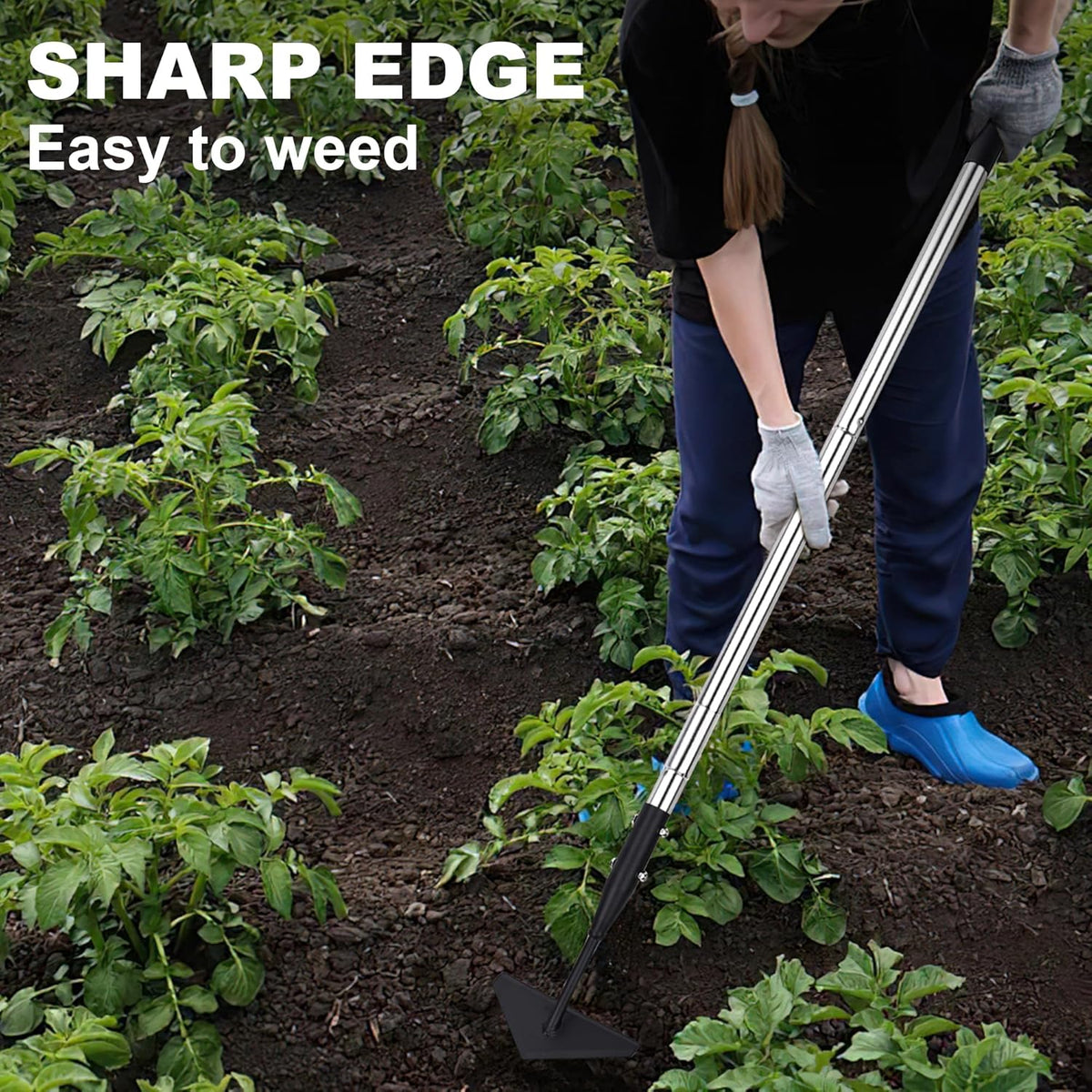 Triangle Garden Hoe, Carbon Steel Push-Pull Weeding Tool, Equipped with 57.5" Stainless Steel Long Handle – A Long-Handle Weeder for Digging, Weeding, Hoeing and Loosening Soil