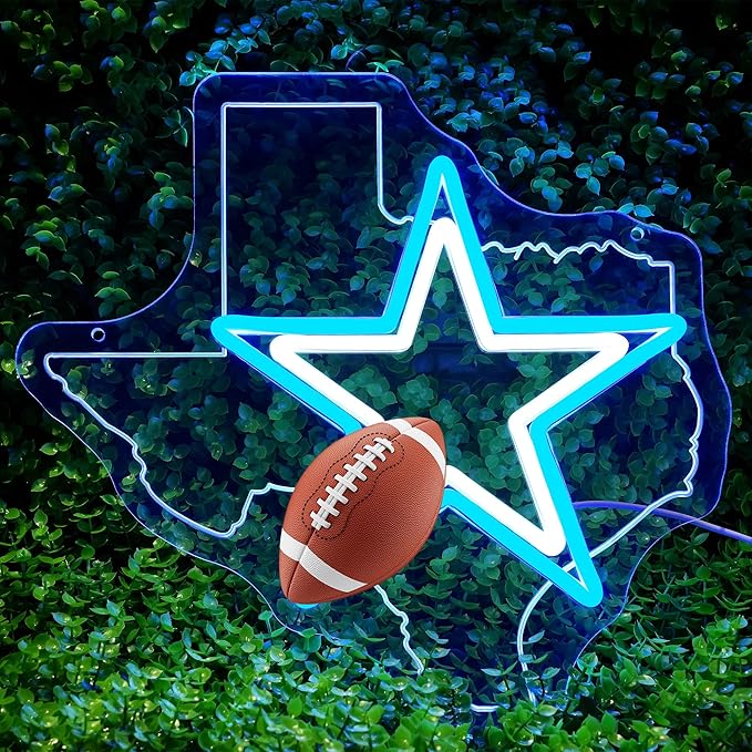 Cowboy Football Neon Sign Texas Neon Sign for Wall Decor - Neon Star Acrylic USB Powered LED Wall Art Decor, Light Up Sign Dimmable, for Man Cave Bedroom Bar Club Party Game Room 14.02 x 13.35 Inches