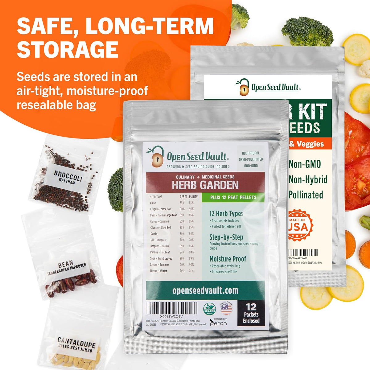 Open Seed Vault Variety Pack Bundle (44 Varieties) Herb Garden Seeds - Gardening Seed Starter Kit, Survival Gear Food, Gardening Gifts, Emergency Supplies - Premium, High Yield Produce