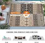 Wallona Outdoor Rugs 9x12 ft Patio Waterproof Clearance Indoor Outdoor Large Carpet for Patio Plastic Straw Reversible Area Rugs Mat for RV, Camping, Balcony, Beach, Picnic, Porch, Boho Black & Beige