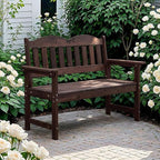 GarveeLife 2-Person Poly Lumber Garden Bench, Slatted Patio Loveseat, Weather-Resistant Outdoor Seating for Yard, Garden, Porch, Park or Backyard, Brown