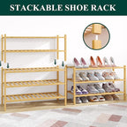 Smiry Bamboo Shoe Rack for Closet, 3 Tier Wooden Stackable Shoe Organizer, Free Standing Shoes Storage Shelf for Entryway, Front Door Entrance, Natural