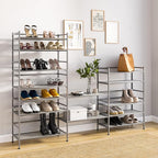 Seville Classics Sturdy Freestanding Storage Shelf for Bedroom, Closet, Entryway, Dorm Room Organizer Stackable Durable Metal Shoe Rack Silver Mist Slat, 3-Tier