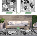 GENIMO Outdoor Rug Waterproof for Patio Decor, 8' x 10' Reversible Plastic Straw Floral Camping Carpet, Large Area Rugs Mats for RV, Camper, Deck, Balcony, Porch, Beach, Picnic, Mix-Black & White
