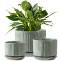 SURE YUESI Ceramic Plant Pots Set of 3, Indoor Outdoor Planters with Drainage Hole and Saucer, Ceramic Flower Pots for Indoor Plants, 4.3+5.5+6.8 Inch, Home, Garden, Patio and Office, Matte Green