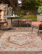 Unique Loom Outdoor Traditional Collection Area Rug - Valeria (9' x 12' Rectangle, Rust Red/ Ivory)