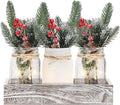 Christmas Mason Jars, Christmas Centerpiece Table Settings, Wood Tray with 3 Painted Jars, Dining Coffee Table Centerpiece, For Kitchen, Living Room, White Mason Jar Decor with Flowers