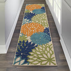 Nourison Aloha Indoor/Outdoor Multicolor 2'3'' x 10' Area-Rug, Tropical, Botanical, Easy-Cleaning, Non Shedding, Bed Room, Living Room, Dining Room, Deck, Backyard, Patio (2x10)