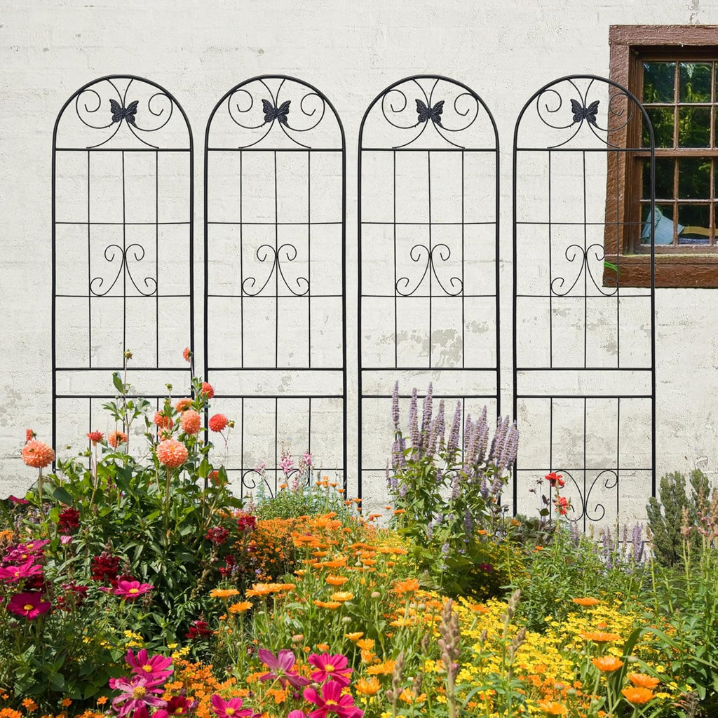 4 Pack Garden Trellises with Black Metal Coating, Trellis for Climbing Plants Outdoor, Roses, Vegetables, Vines, Cucumbers-19.7×86.7 inches.