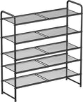 SUFAUY Shoe Rack, 5-Tier 33" Wide Shoe Storage Rack for 24-30 Pairs of Shoes, Mesh Shoe Organizer for Entryway Closet, Steel Frame, Industrial, Black