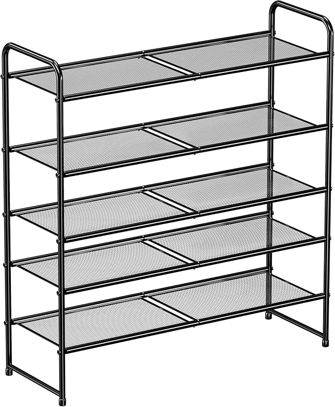 SUFAUY Shoe Rack, 5-Tier 33" Wide Shoe Storage Rack for 24-30 Pairs of Shoes, Mesh Shoe Organizer for Entryway Closet, Steel Frame, Industrial, Black