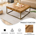 31.5'' Modern Square Coffee Table for Living Room, Metal Legs Large Coffee Table, Wooden Tea Table Top for Dining Room Office Small Space