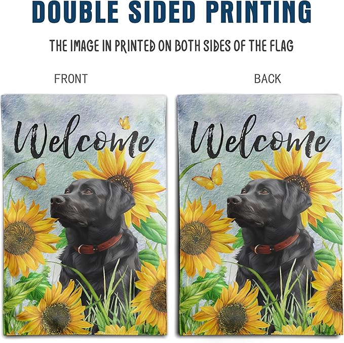 Sunflower Black Lab Garden Flag Summer Spring Garden Flags for Outside Floral Labrador Dog Yard Flag Small Outdoor Welcome Flags 12x18 Double Sided