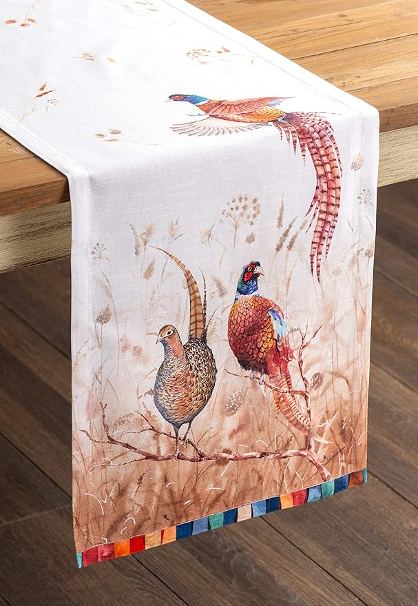 Maison d' Hermine Table Runner 100% Cotton Single Layer Table Runners 48 inches Long for Thanksgiving Christmas Decorations Home Kitchen Dining Party Wedding (Faisan D'Automne, 14.5" x 48")