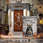 Halloween Pug Garden Flag Trick or Treat Yard Flag Ghost Dog Garden Flags for Outside 12x18 Double Sided Small Dachshund Skeleton Halloween Decor Outdoor Lawn Welcome Flag