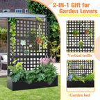 Metal Planter Box with Trellis & Wheels, Raised Garden Bed with Privacy Screen, Outdoor Standing Flower Beds with Drainage Hole for Climbing Plants, Vine, 47" Lx16 Wx71 H