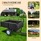 Utility Trailer, Steel ATV Trailer, Heavy Duty Lawn Mower Trailers, 750 Lbs 15 Cu.Ft. with Removable Sides, Pneumatic Tires and Quick Dump Pull Back, Dump Trailers for Gardens, Tractors, and Farms