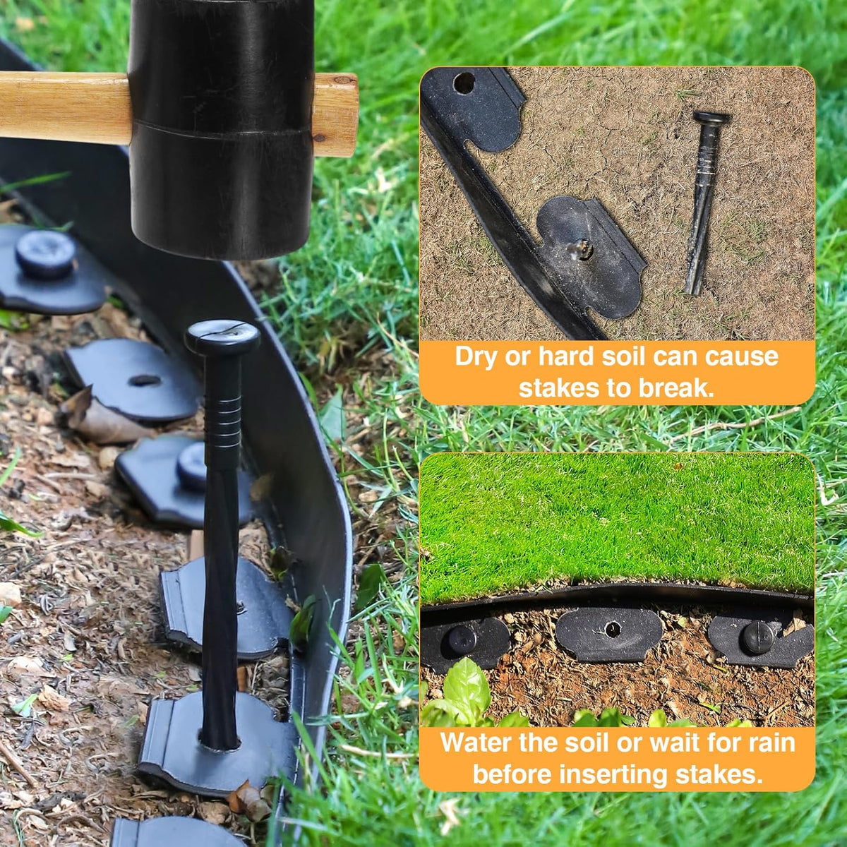 Bonviee 1.5 Inch x 66FT Garden Border Edging Kit with 100 Anchoring Spikes, Flexible Garden Edging for Landscaping, Flower Beds, Lawn, Yard, and Paver Pathways