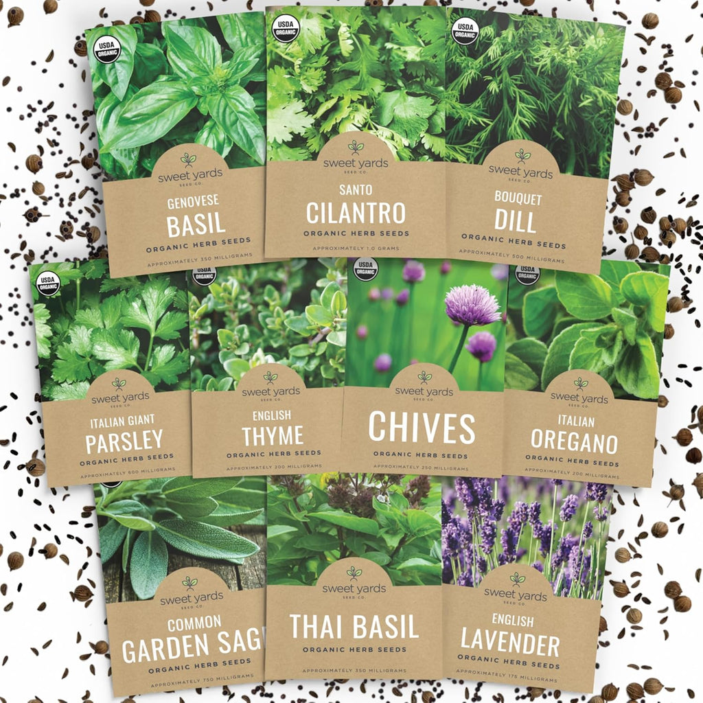 Organic Herb Seeds Variety Pack - 10 Individual Packs - 2025 Season - Basil, Cilantro, Dill, Thyme, Parsley and More! for Indoor & Outdoor Planting (Non-GMO, Certified Organic)